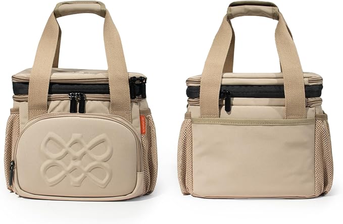Dual Compartment Lunch Bag, 12L Insulated Leakproof Lunch Box, 13 Can Capacity (Oatmeal Beige)