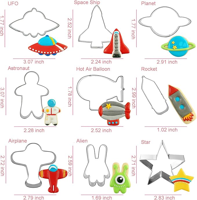 HENGYID Animal Cookie Cutter Set - 9 PCS Stainless Steel Shaped Cookie Candy Food Cutters Molds for DIY, Kitchen, Baking, Cake, Holiday Celebration, Kids Animal Themed Birthday Party (Space)