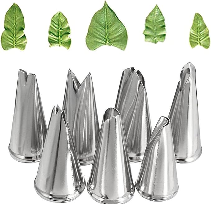 Dr.Pedi Leaf Piping Bags and Tips Set 7 Pieces Piping Tips Set Cake Decorating Tips Icing Piping Nozzles Set Cupcake Decorating Kit Cupcake Pastry Tool Stainless Steel