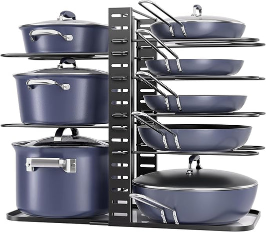 ORDORA Pots and Pans Organizer Under Cabinet 14.55" Height, Adjustable 8-Tier Pot Organizers inside Cabinet, Kitchen Organizers and Storage Fit 6-11 inch Lightweight Cookware