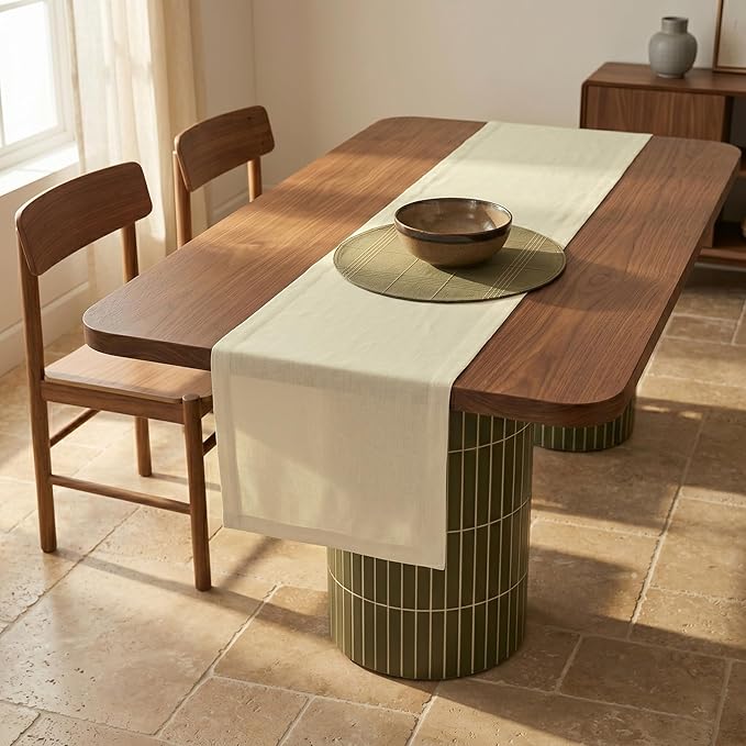 Solino Home Linen Table Runner 108 Inches Long - 100% Pure Linen Birch Table Runner 14 x 108 Inch for Spring, Summer - Fete