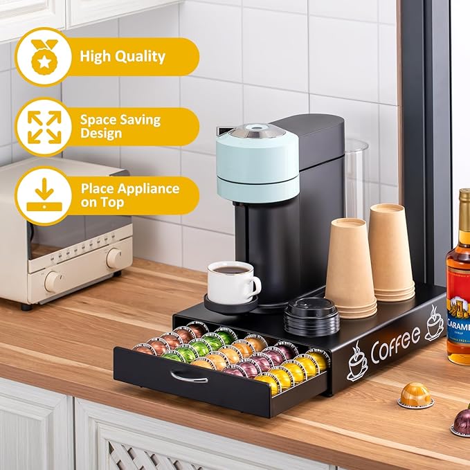 Nespresso Pod Holder Pod Drawer Cabinet Pod Storage Rack For Counter,13'' Wide by 16.5'' Deep by 3.5'' High (50 Pods)