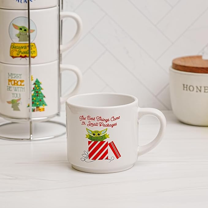 Star Wars Grogu Holiday Cuteness 4-Piece 10oz Stackable Ceramic Mug Set