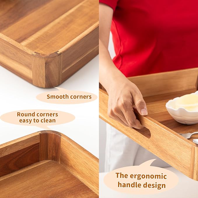 Large Wooden Ottoman Tray Great Rectangle Trays for Big Ottoman 22"x18" Coffee Table Tray for Kitchen Huge Wood Serving Tray with Round Corner for Living Room Decor Centerpiece Organizer