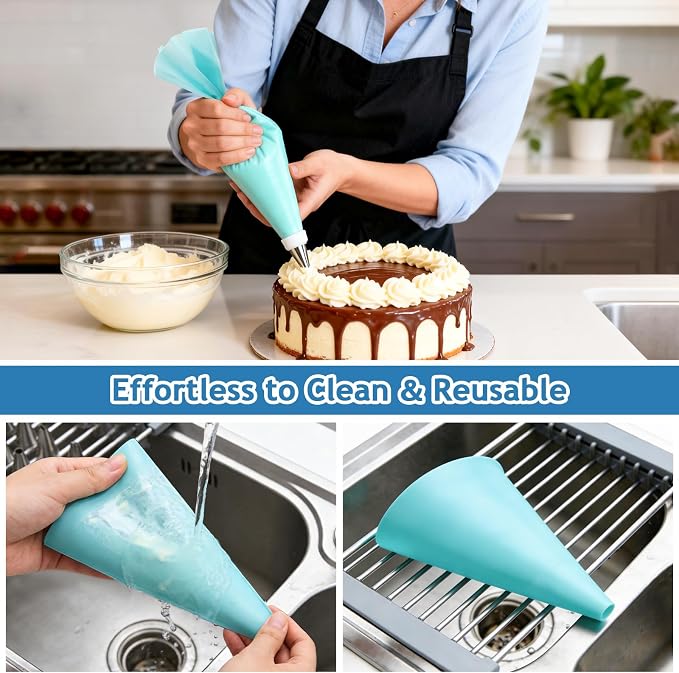 Piping Bags and Tips Set, Cake Decorating Supplies Kit, Frosting Piping Kit, Reusable Pastry Bags and Tips with 16 Inch Piping Bags, Silicone Rings, Couplers, Scrapers, Baking Tools for Cookie Icing