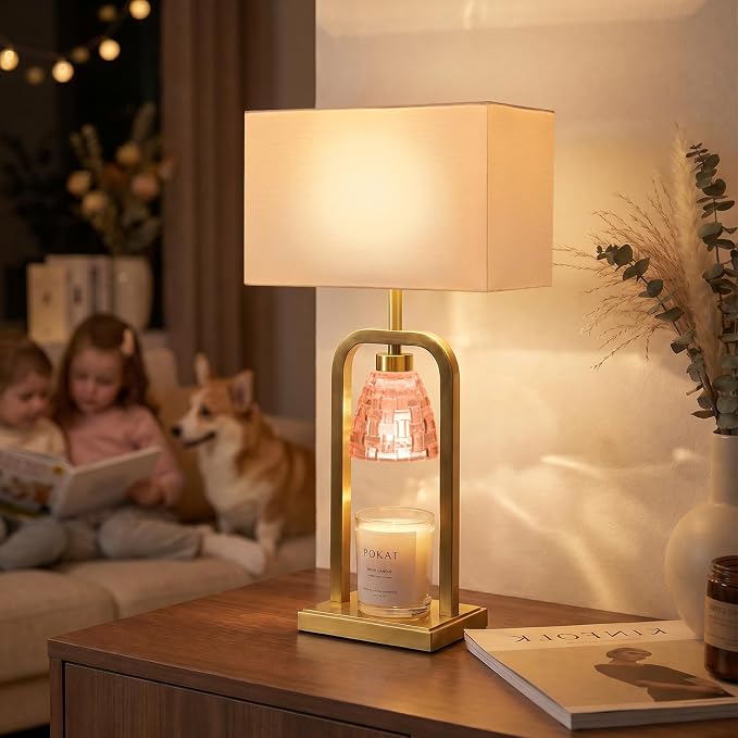 PoKat 21.5'' Pink Candle Warmer Lamp with Timer Dimmer, Modern Wax Light Warming Table Lamp for Jar Candles, Candle Melter Lamp for Living Room, Bedside Lamp for Bedroom Home Decor Gift, Bulb Included