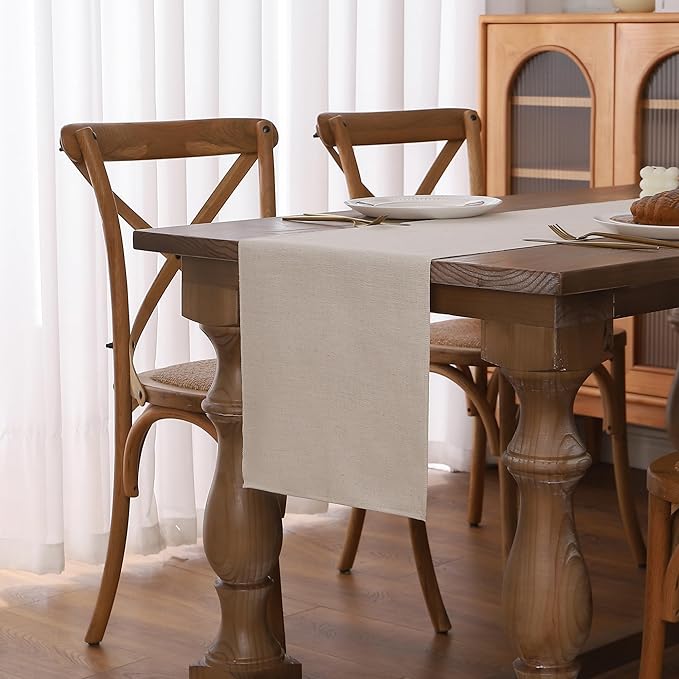 Gernaice Solid Color Table Runner, Rustic Cotton Linen Farmhouse Table Runners for Dresser Dining Living Room Bedroom Home Decor, 60" L X 13" W Beige