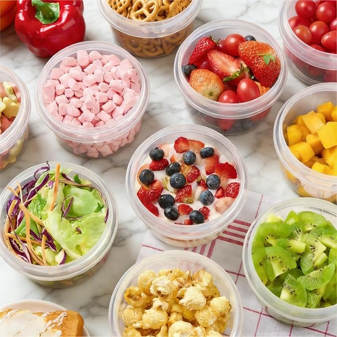 Soelomu 16 oz Freezer Storage Containers with Twist Top Lids, 10 Pack Reusable Meal Prep Containers Plastic Stackable Leakproof Food Storage Containers for Sauce Salad Leftover Oats