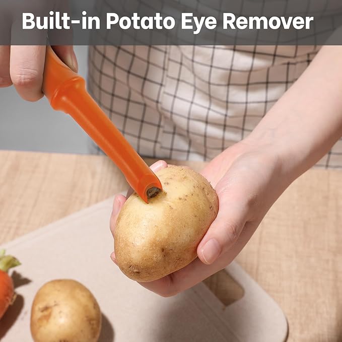Beneno Swivel Vegetable Peeler, Razor-Sharp Smooth Peeling Potato Peelers with Stainless Steel Blades, Ergonomic Comfort Non-Slip Rubber Handle, Durable Kitchen Peelers with Potato Eye Remover, Orange