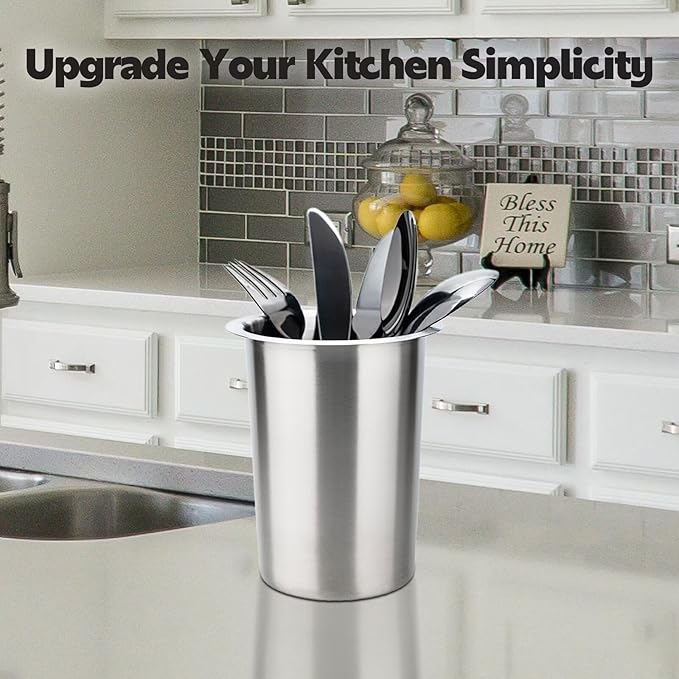 MeowvCraft Stainless Steel Utensil Holder, 5.4 x 4.5 Kitchen Caddy for Countertop, Cooking Utensil Crock for Spoon and Fork, Rust Resistant-Home, Bars and Commercial Use