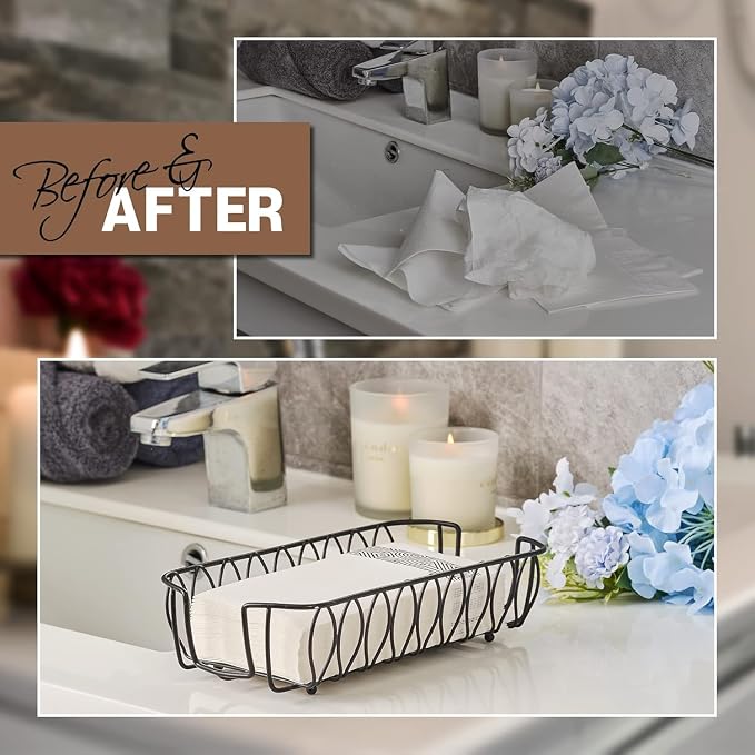 Guest Hand Towel Holder Tray for Bathroom Countertop,Black Metal | Guest Bathroom, Powder Room & Vanity Use