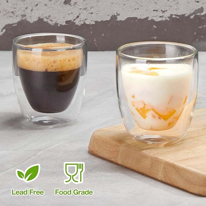 Gencywe Double Walled Espresso Cups Set of 4 (50% Thicker), 3 Ounce Clear Expresso Coffee Mugs, Espresso Shot Glasses, Double Wall Insulated Espresso Cups Suit for Espresso Machine, Microwave Safe