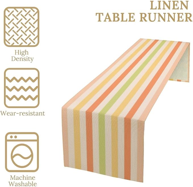Striped Table Runner,Modern Minimalism Yellow Pink Green Table Runner for Home Kitchen Table Decor Dining Coffee Room Birthday Party Decor 13x72 Inch