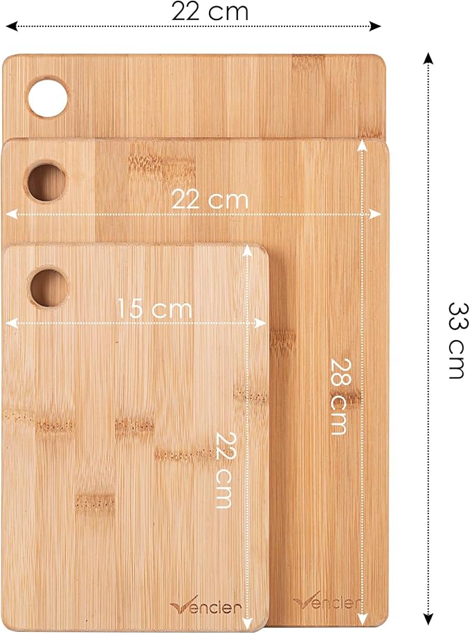 Vencier Thick Wooden Cutting Boards Set - Perfect for Meat Carving, Vegetable and Bread Cutting - Bamboo Chopping Board Ensemble (3pc Set)