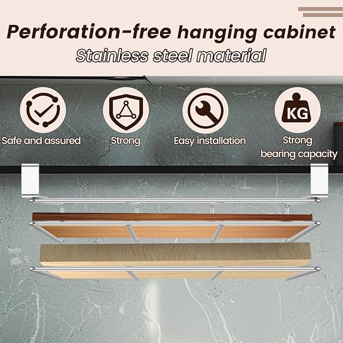 Stainless Steel Under Cabinet Cutting Board Holder, Hanging Shelf for Chopping Board, Books, Files, Silver, 25 cm (H) x 3 cm (D) x 3 cm (W)