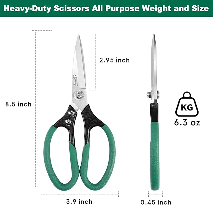 Heavy Duty Scissors All Purpose, 8.5 inch Stainless Steel Utility Sharp Shears, Aluminum Alloy Handle for Cutting Cardboard,Carpet,Fabric,Leather,Rope,Rubber,Plastic and Kitchen or Workshop Use