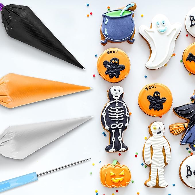Patelai 122 Pcs Piping Bag Set with Disposable Tipless Piping Pastry Bags Ties Clips Awls Tool for Cakes Icing Scribe Cookie Decorating Supplies Christmas Halloween Decor(10 Inch,Blue)