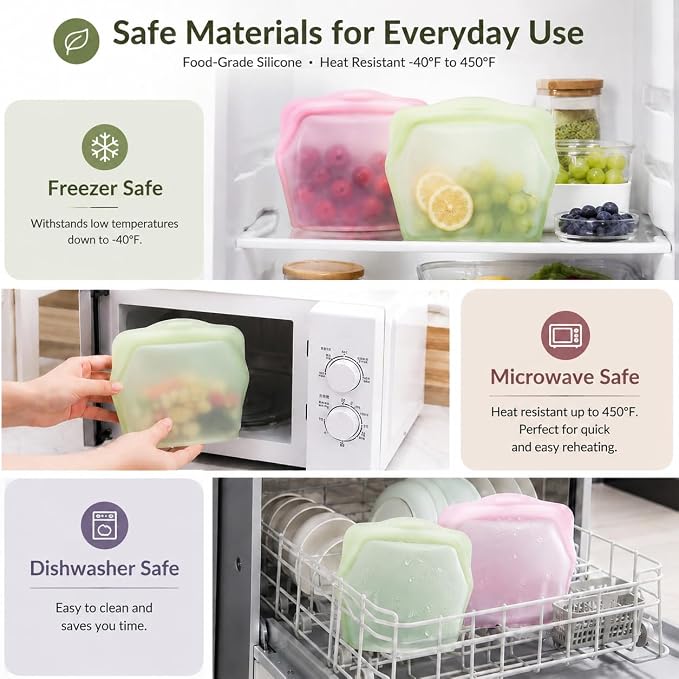 Everbag Reusable Silicone Food Storage Bags, 2 Pack | Leak Proof, Upright Freezer Bags, Odor-Proof, High-Temperature Resistant