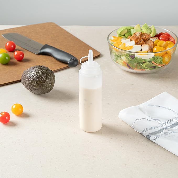 Restaurantware Plastic Squeeze Bottle 8 oz Wide Mouth Condiment Bottle With Cap Reusable Dishwashable Clear Sauce Dispenser For Syrups, Ketchup, Mustard, Oil, Dressing, Honey, Art And Craft