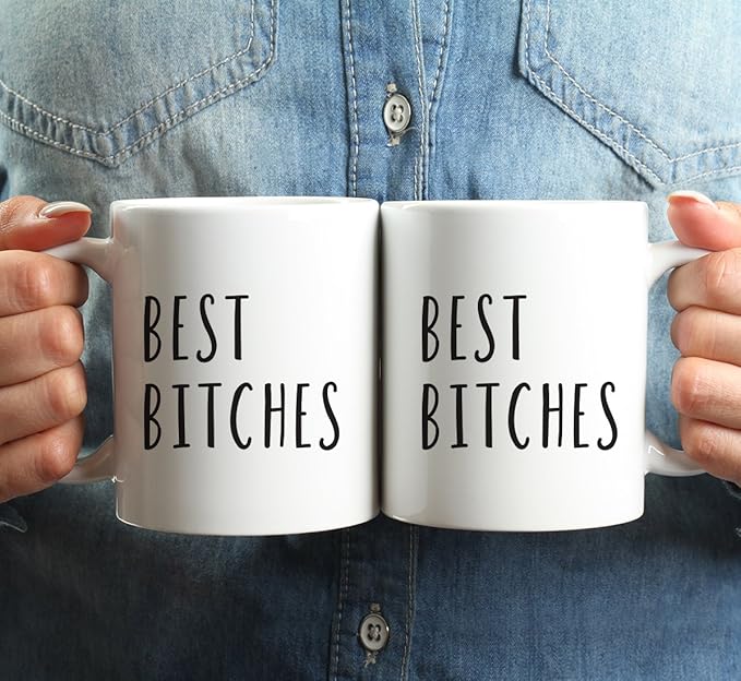 Andaz Press Funny Couples 11 oz Ceramic Coffee Mugs, Best Bitches, His and Hers Mugs Set of 2, Valentines Day Coffee Mug for Him and Her, Mr and Mrs Mugs, Couple Mugs for Husband and Wife