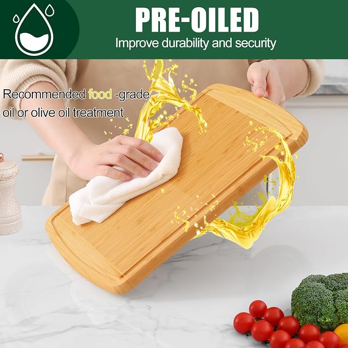 Homaxy Large Bamboo Cutting Boards for Kitchen,14.5x11.5" Wood L Cutting Board with Juice Groove, Wooden Butcher Block Chopping Board for Kitchen, Meat, Fruit & Vegetables - Pre Oiled, Two-Tone