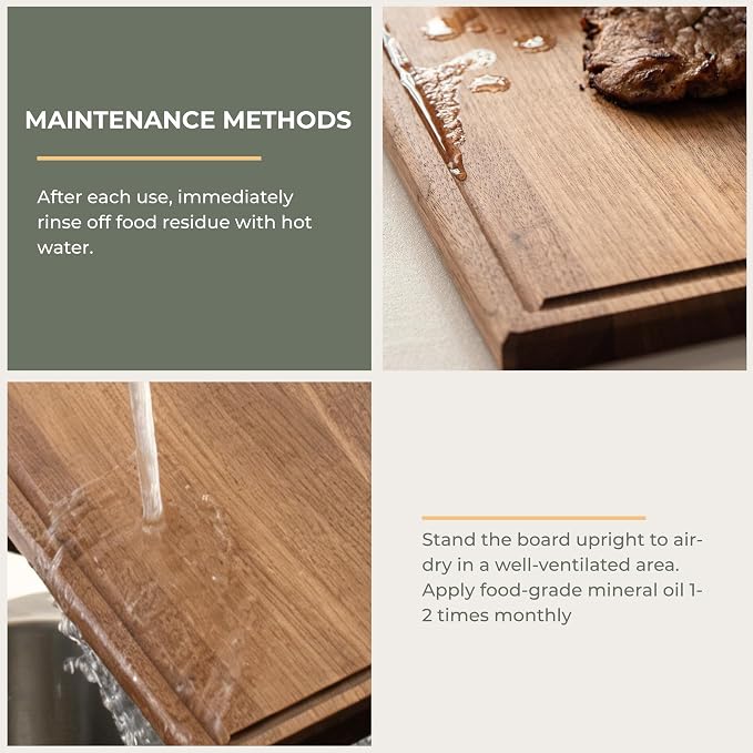 muso wood Walnut Wood Cutting Board Wooden Kitchen Chopping Board with U-Shaped Juice Groove & Handle, Heavy Duty Cutting Board for Vegetables, Meat, Fruits (16 x 11 inch)