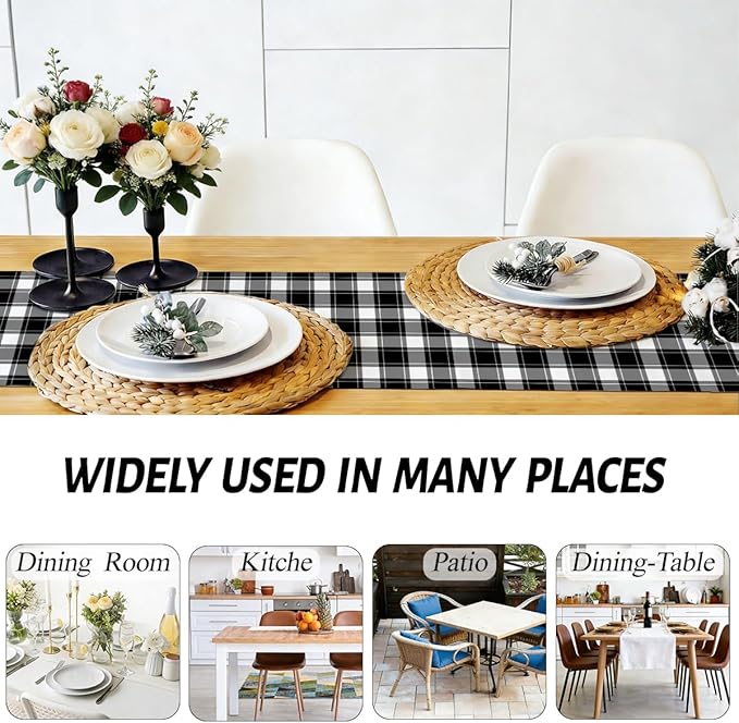 Black and White Gingham Table Runner, Buffalo Plaid Check Table Cloth13x72 Inches Long Table Decor, Kitchen Dining Suppliers for Classic Farmhouse Home Party Indoor Outdoor Decor
