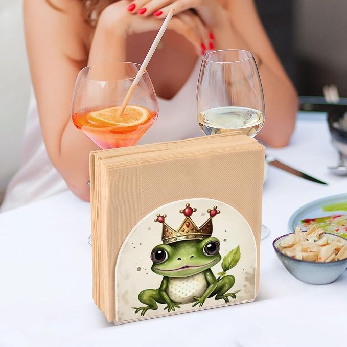 Qilmy Cute Frog King Napkin Holder for Tables –Artistic Girls and Butterflies Napkin Holders for Kitchen, Table Napkin Holders, Cocktail Napkin Holder,Paper Napkins Holder