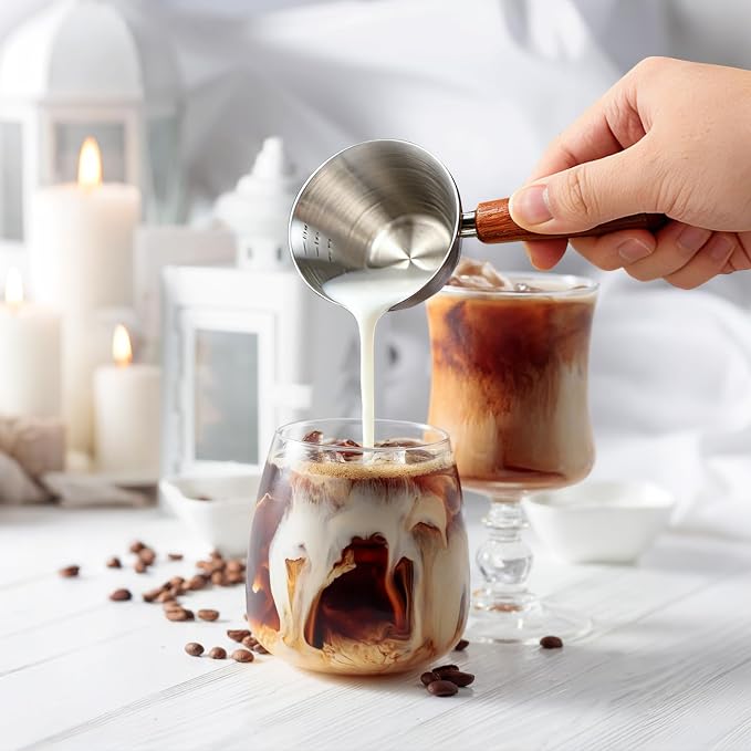 2Pcs Espresso Measuring Cup, 3.4 oz/100 ml Stainless Steel Espresso Cups, Double Spout Pour Spout Coffee Mug with Handle Scale for Coffee, Latte Art and Kitchen