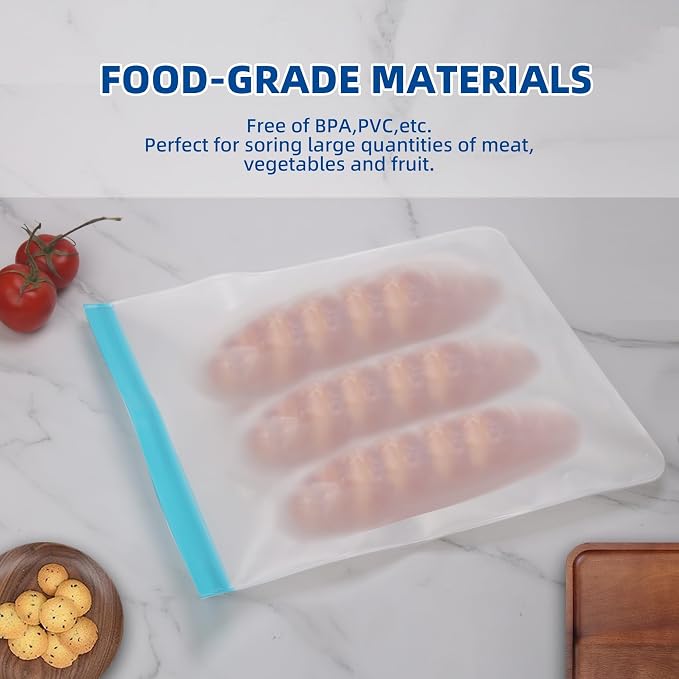 4 Pcs 2 Gallon Reusable Food Storage Freezer Bags, Large Capacity, BPA Free Reusable Food Pouches, Used For Home Food Storage And Camping (Multicolor 4 Pack)