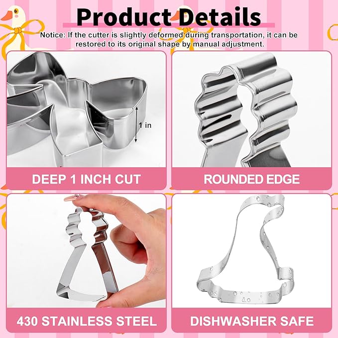 JarThenaAMCS 7Pcs One Silly Goose Baby Shower Cookie Cutters Set Biscuit Cutter Cute Goose Bow Birthday Hat Stainless Steel Cookie Cutting Molds for First Birthday Supplies