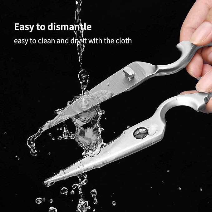 Stainless Steel Detachable Kitchen Shears Full-Steel Forged Metal Scissors for Food, Professional Chef Shears Bone Cutting Meat Pizza Scissors Kitchen Utensils Come Apart, Silver
