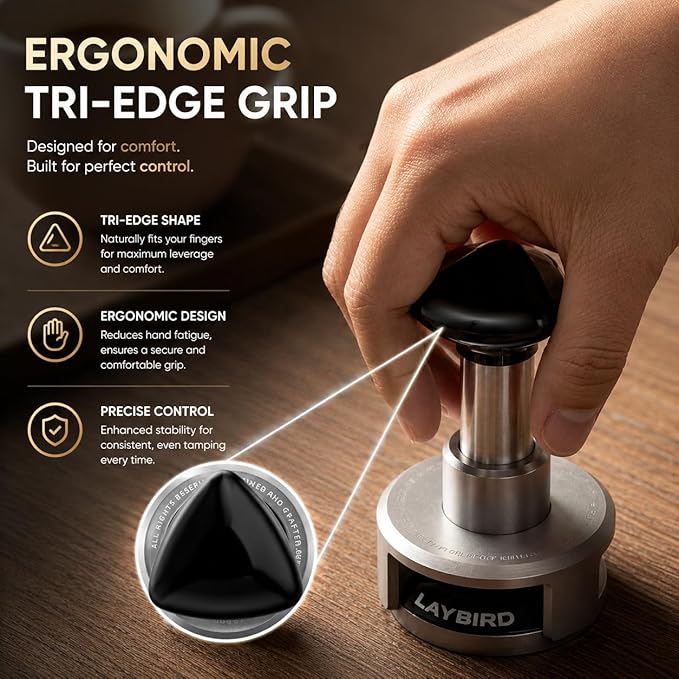 TriPress Espresso Tamper 58mm, Spring Loaded Coffee Tamper for 58mm Portafilter Baskets, 25lb Constant Pressure Self Leveling Tamper Tool, Zero-Residue Threaded Base