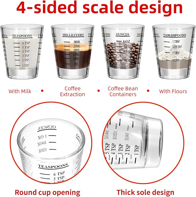 6Pcs Shot Glasses Measuring Cup Espresso Shot Glasses Liquid Heavy Glass 26-Incremental Measurement 1 OZ, 2 TBS, 6 TSP, 30 ML Kitchen Tools (6, Black)