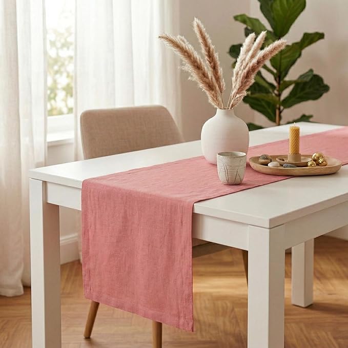 Solino Home Linen Table Runner 90 Inches Long - 100% Pure Linen Dusty Rose Table Runner 14 x 90 Inch for Spring, Summer - Diana Medium Weight