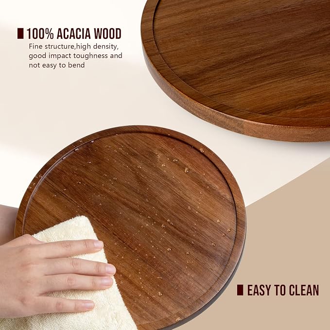 ANBOXIT Lazy Susan Organizer for Table, 10 Inch Wooden Lazy Susan Turntable for Cabinet, Acacia Wood Turntable Kitchen Spice Rack (1 Pack)