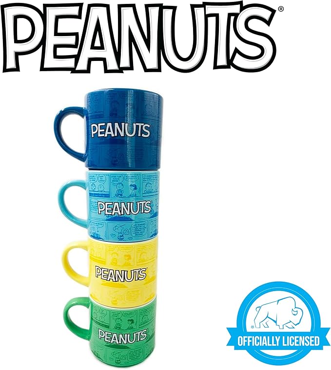 Silver Buffalo Peanuts Comic Strip 4-Pack Ceramic Mug Stack, 10-Ounces