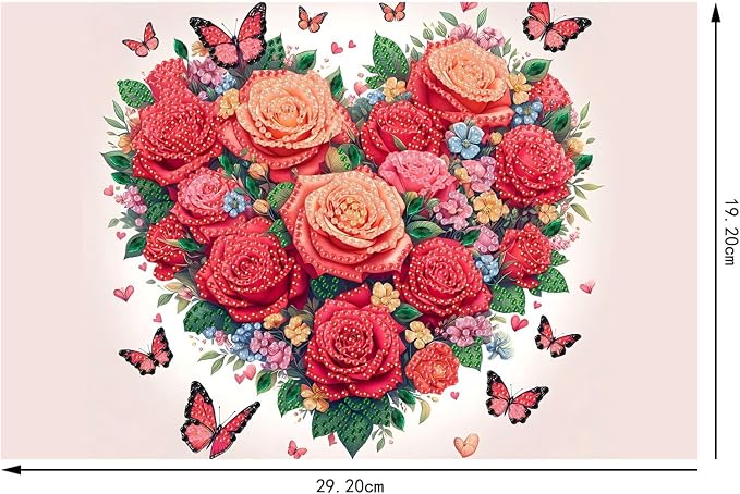 BAYUNOE DIY Diamond Serving Tray Rectangular Wooden Breakfast Tray with Handle Handmade Diamond Art Painting Spring Creative Dinner Plate Coffee Room Living Home Organizer-Rose Heart