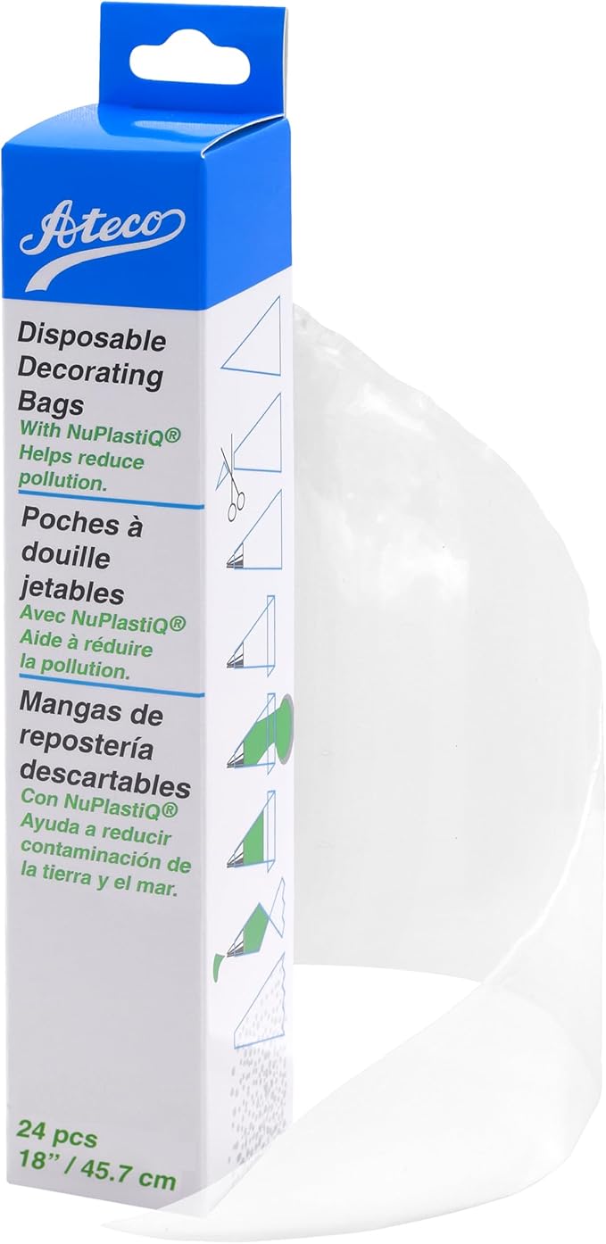 Ateco 18-Inch Plastic Disposable Piping and Cake Decorating Bags with NuPlastiQ, Pack of 24, Clear