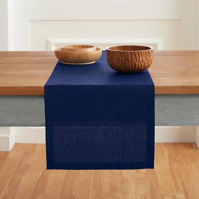 Solino Home Linen Table Runner 90 Inches Long - Athena, 100% Pure Linen Royal Blue 14 x 90 Inch Table Runner for Dining