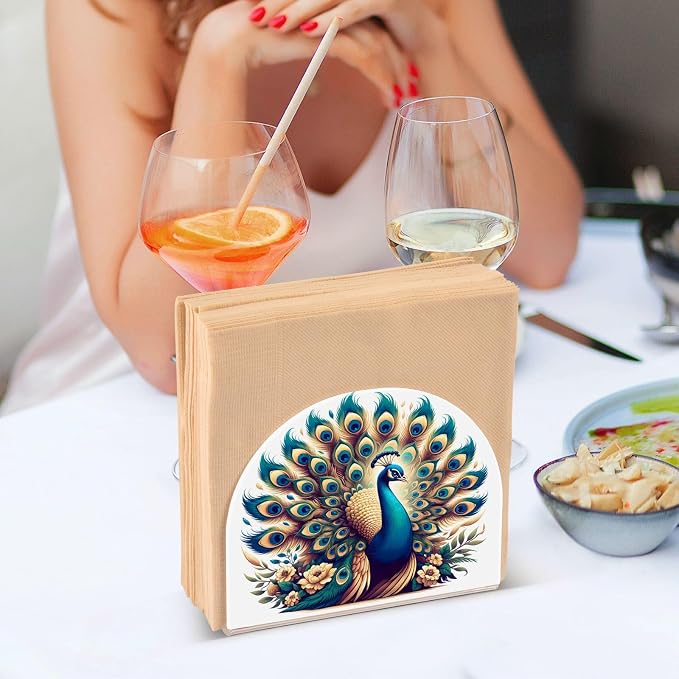 A Beautiful Peacock Napkin Holder for Tables Paper Cocktail Napkin Holders for Kitchen and Dinning, Acrylic Dinner Napkin Dispenser for Restaurant Home Decor Bar Accessories 2 Pack