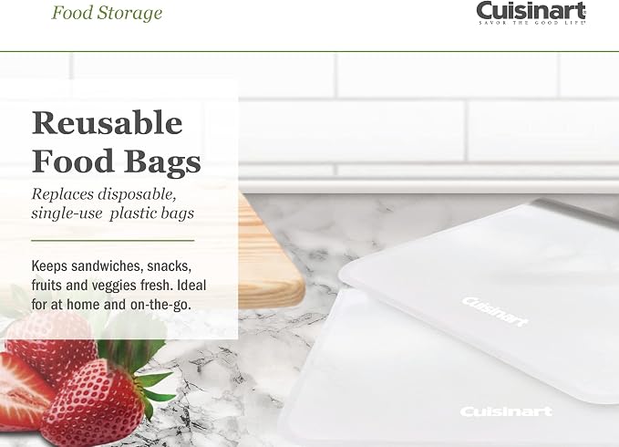 Cuisinart Reusable Food Storage Bags, 12 Pack Gray - Resealable Bags for Food, Leftovers, & Snacks to Store, Freeze or Refrigerate - BPA Free Flat Freezer Bags - Includes Small, Medium & Large