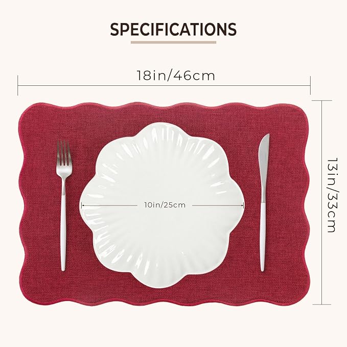 AHHFSMEI Faux Linen Placemats Set of 6 Heat Resistant Non-Slip Stain Proof Table Mats for Kitchen Dining Elegant Decor Place Mats (red)