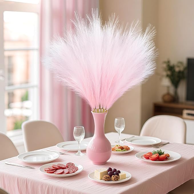 TORONTOKYO 8Pcs Pink Faux Pampas Grass Tall Decor, 35.4” Fluffy Artificial Pompous Grass Branches, Large Pampas Grass Reed Stems for Floor Vase Filler, Wedding, Baby Shower, Home and Boho Decor
