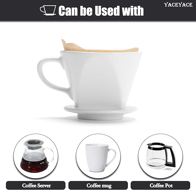Ceramic Coffee Dripper, White Ceramic Pour Over with Single Hole, Medium Pour Over Coffee Dripper for Café, Bar, Shop, Office, Home
