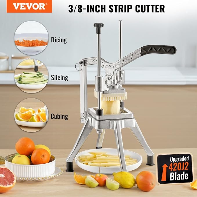 VEVOR Commercial Vegetable Fruit Chopper 3/8″ Blade Professional Food Dicer Kattex French Fry Cutter Onion Slicer Stainless Steel for Tomato Peppers Potato Mushroom Upgrade Style 3/8"