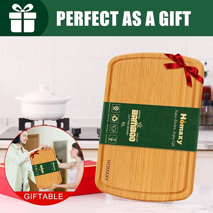 Homaxy Extra Large Bamboo Cutting Boards for Kitchen, 18x12.5" Wood XL Cutting Board with Juice Groove, Butcher Block Wooden Chopping Board for Kitchen, Meat, Cheese, Fruit & Vegetables - Pre Oiled