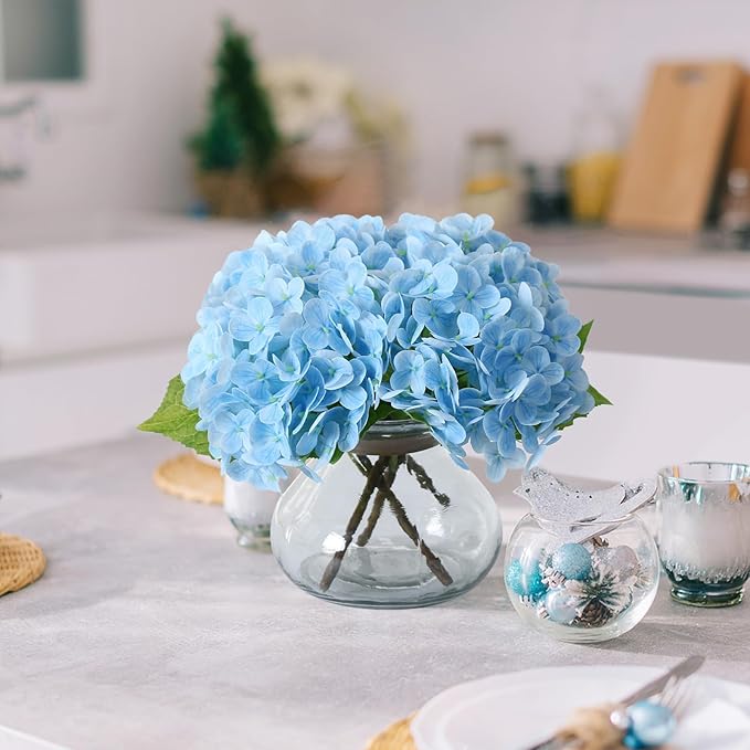Leftover Hydrangea Artificial Flowers with Vase,Blue Real Touch Hydrangea Flowers with Butterfly,Faux Hydrangea Flowers for Floral Centerpieces for Tables,Home Decor,Wedding Decor,Coffee Table Decor