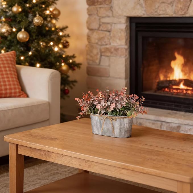 Dahey Artificial Eucalyptus Faux Plants Indoor for Farmhouse Home Decor Fake Plants in Rustic Rectangular Pots Coffee Table Centerpiece for Bathroom Laundry Living Room Greenery Decor, Orange