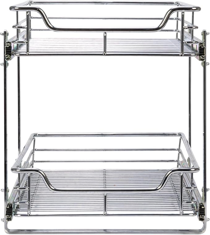 Household Essentials Chrome-Plated Steel Dual-Tier Slide-Out Organizer